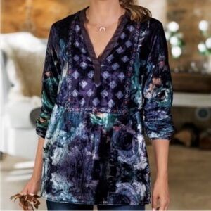 ▪️Soft Surroundings Velvet Camellia Tunic Top Mixed Print Soft Luxe